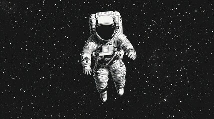 A sleek vector illustration of an astronaut in a modern spacesuit, floating in space with a simple background of stars