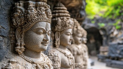 Fototapeta premium Ancient Stone Statues in Caves of India
