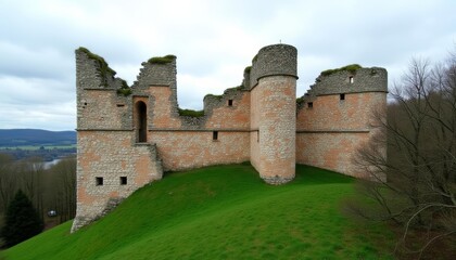 Obraz premium Aweinspiring castle ruins on a verdant hillside