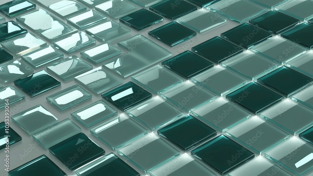 Poster abstract blue geometric pattern with overlapping squares, featuring a smooth gradient for futuristic