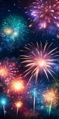 Fototapeta premium Dazzling display of fireworks bursting in a variety of colors against the night sky, symbolizing celebration festivity