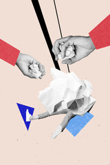 Vertical photo collage of hands throw crumpled paper offender anonym girl legs abuse problem...