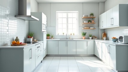Fototapeta premium Bright and Clean Kitchen Setting with Sanitized Surfaces