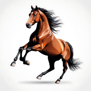 brown horse rearing up on white background clip art preview