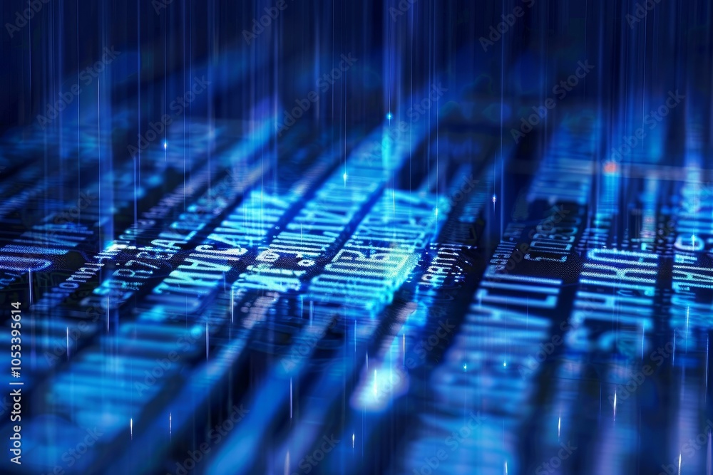 Canvas Prints abstract technology background showing digital rain falling on circuit board with glowing blue light
