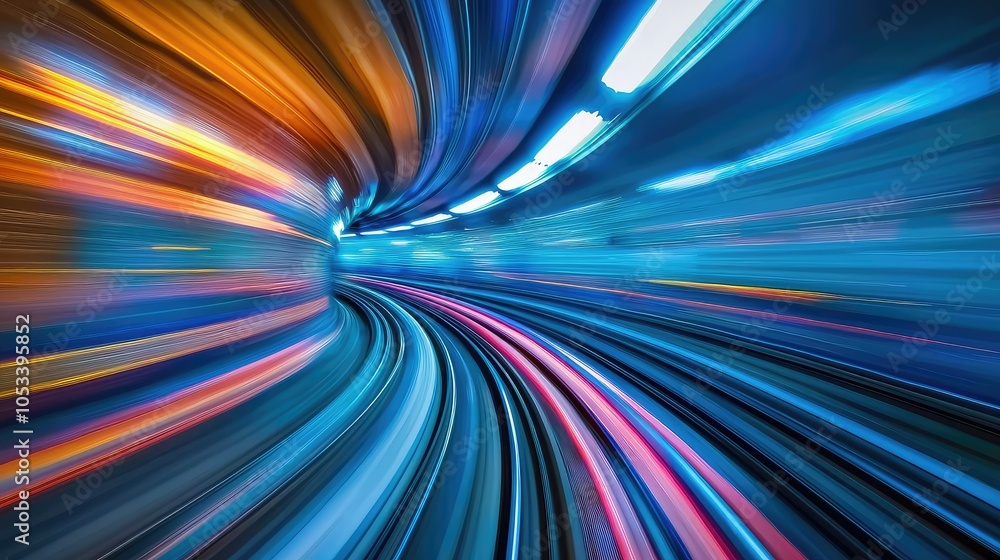 Poster dynamic subway tunnel with trains in motion