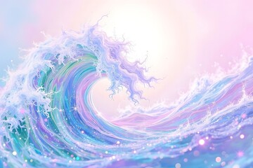 Summer background and banner with water, spray and waves in abstract shapes. Vibrant colors. Dynamic composition of flowing and natural shapes in the color spectrum. Vibrant abstract banner with movin