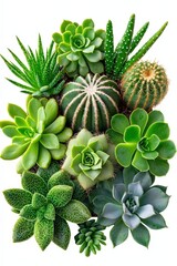 Fototapeta premium Succulent and cactus mix, isolated for texture variety and natural beauty
