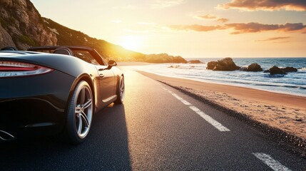 Fototapeta premium Car driving along an empty coastal road.