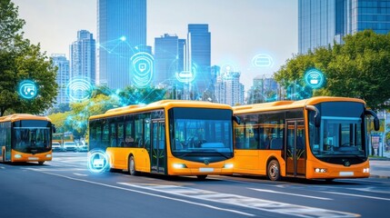 Obraz premium Smart public transportation: Autonomous buses and electric vehicles managing public transportation