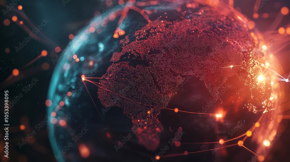 Poster connection lines wrapping around earth, representing a global network.