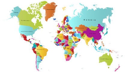 Fototapeta premium World map. Color modern vector map. Silhouette map.