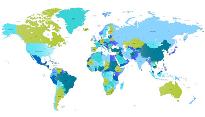 Obraz premium World map. Color modern vector map. Silhouette map.