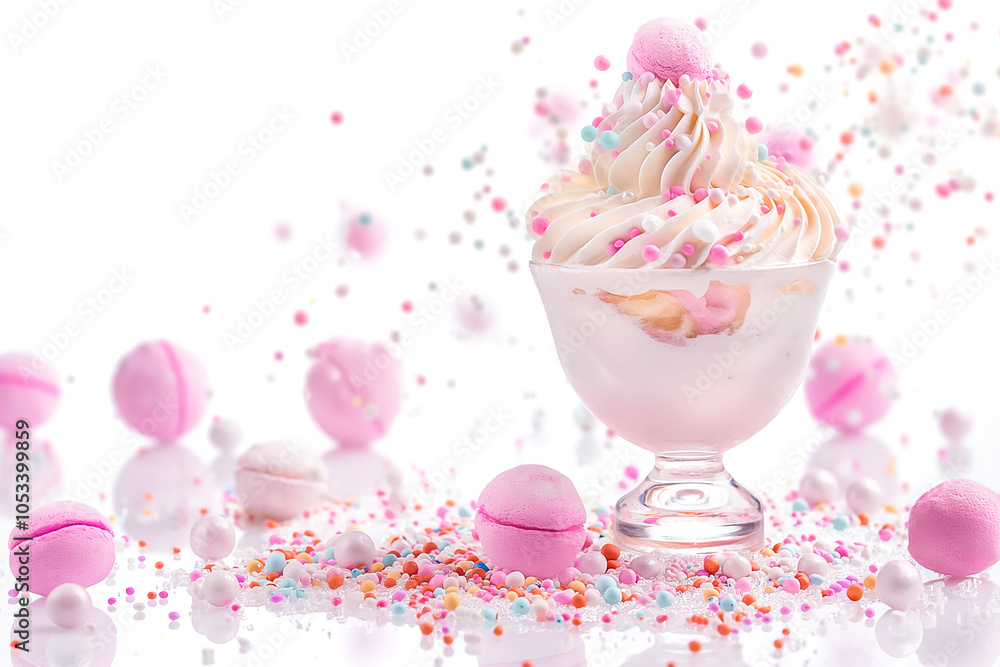 Poster indulge in a visual feast of swirling soft serve drizzled with vibrant sprinkles and accompanied by 