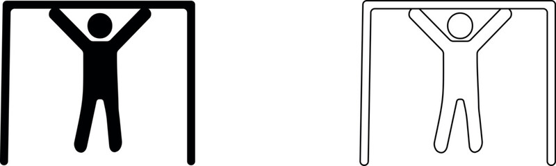 Man hangs on a horizontal bar. Outdoor training vector icon.