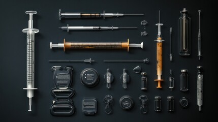 A set of medical syringe icons in different styles and sizes.