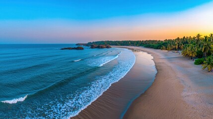 Serene Beach at Sunset with Gentle Ocean Waves