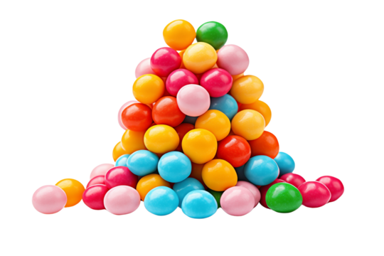 PNG cutout colorful round candy forms vibrant pile with glossy textures in various shades on transparent background