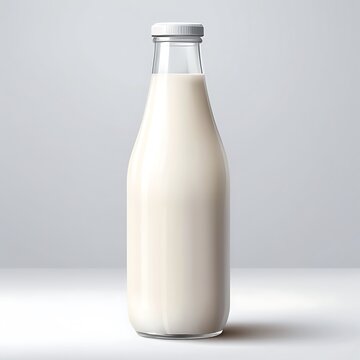 Glass milk bottle on white background