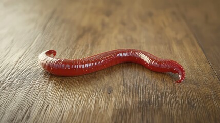 Vibrant Red Wiggler Worm on Wooden Surface