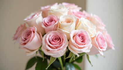  Elegant bouquet of pink and white roses