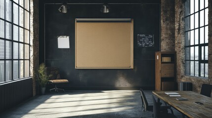 Industrial office with an empty bulletin board