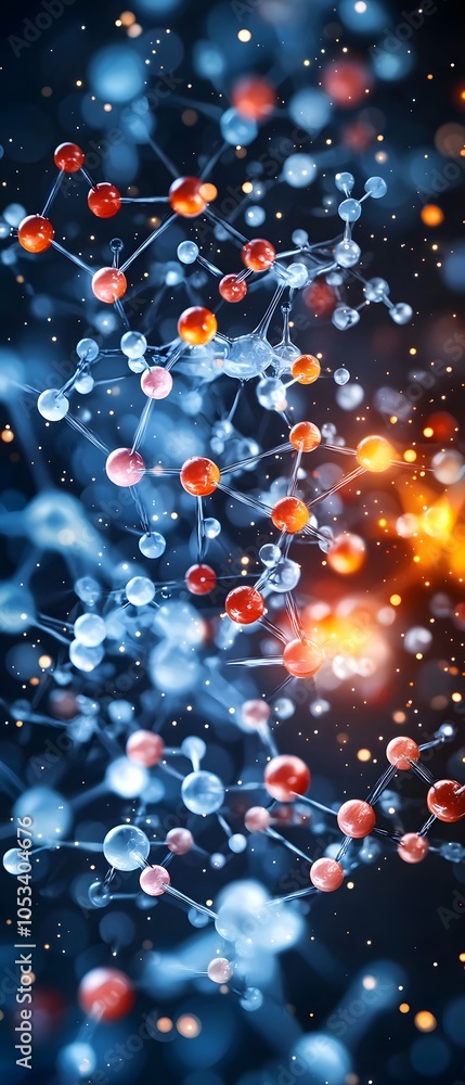 Poster abstract molecular structure with glowing lights.