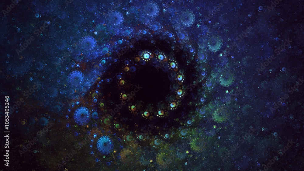 Poster 3d manual rendering abstract blue fractal light background. its not ai generatd illustration.