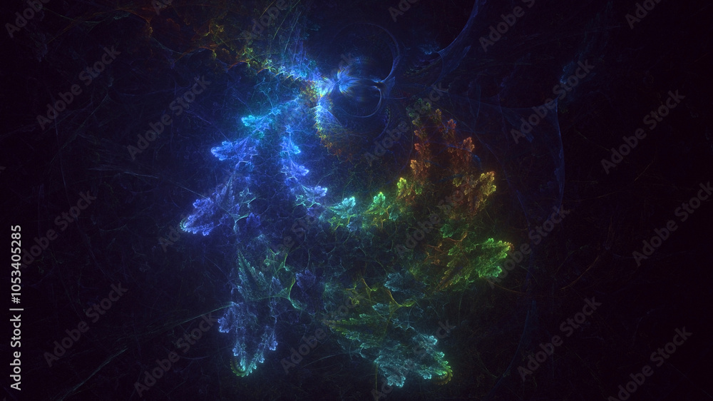 Poster 3d manual rendering abstract blue fractal light background. its not ai generatd illustration.