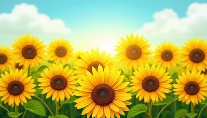 Obraz premium Bright and cheerful sunflower field under a clear blue sky