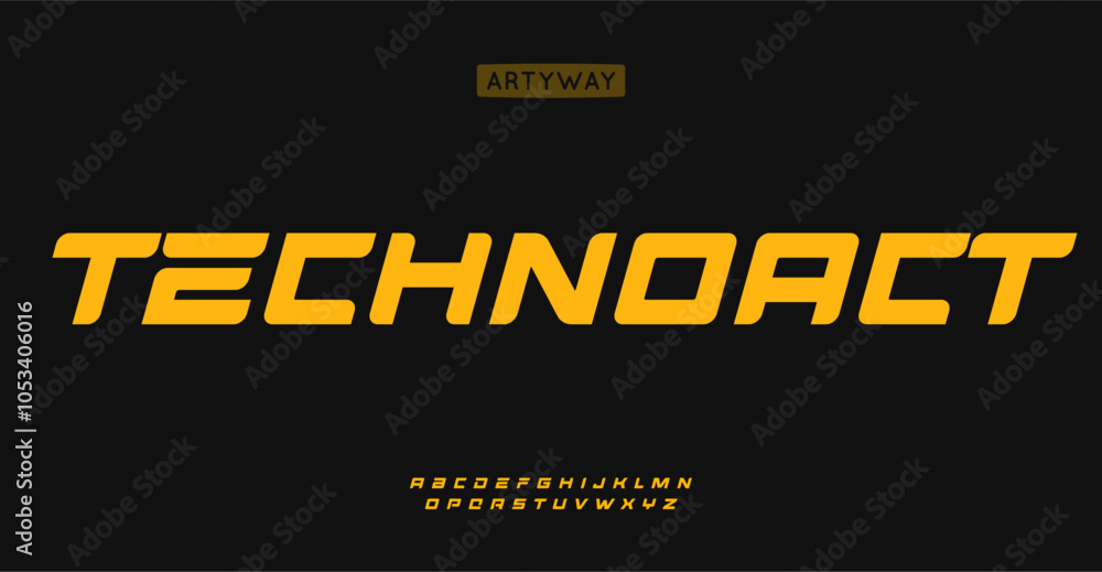 Poster techno race alphabet, sharp geometric letters, bold minimal italic font for energetic digital design