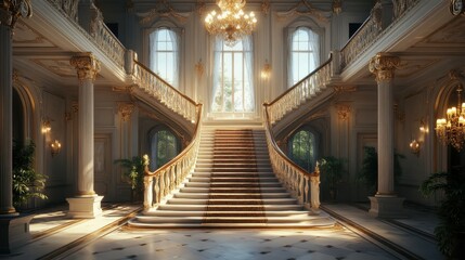 Obraz premium Italianate villa with a grand staircase.