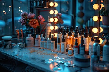 A cheerful beauty routine scene with a person applying skincare products