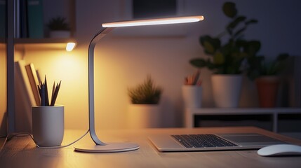 Modern Serene Workspace with Elegant Desk Lamp