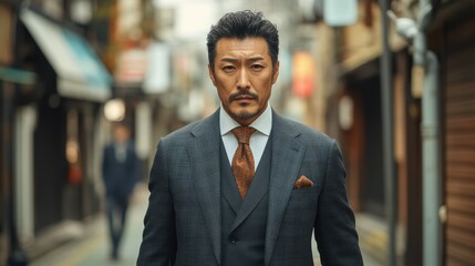 Middle-aged Japanese man with a stylish suit and a confident look.