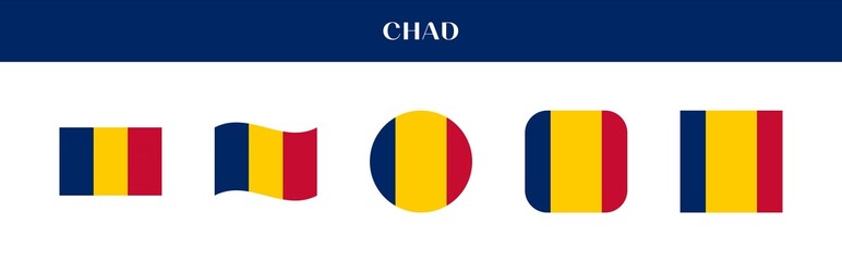 Set of Chad national flag icons in various styles on transparent background