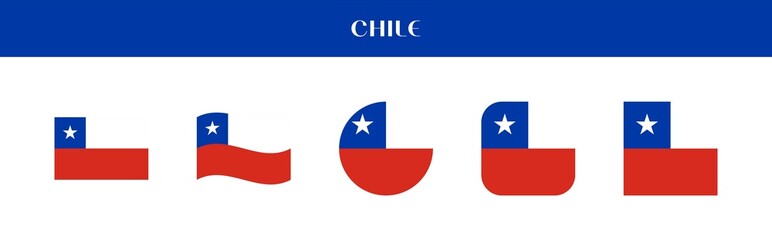 Set of Chile national flag icons in various styles on transparent background