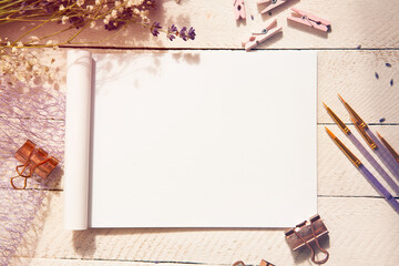 mockup for creativity, white landscape page for text.