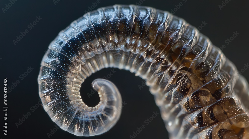 Poster macro view of segmented worm with distinct structure