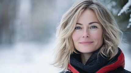 Middle-aged Swedish woman with blonde hair and a winter jacket.