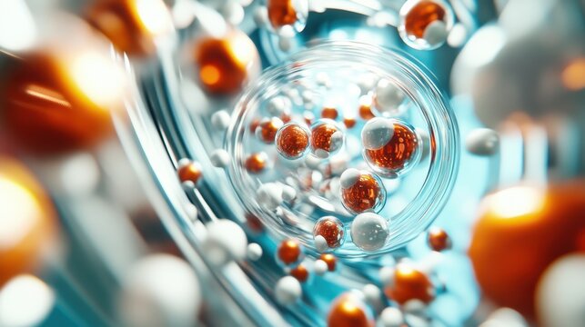 A vibrant collection of orange and white spheres swirling within a clear tunnel, embodying motion and energy, set against a soft blue background, showcasing intricate 3D art.