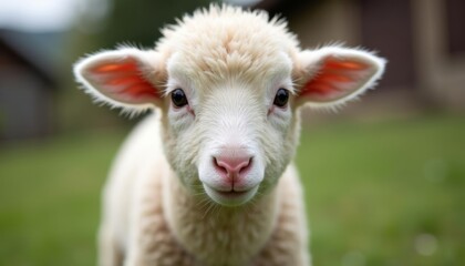  Cute lambs innocent gaze in a field