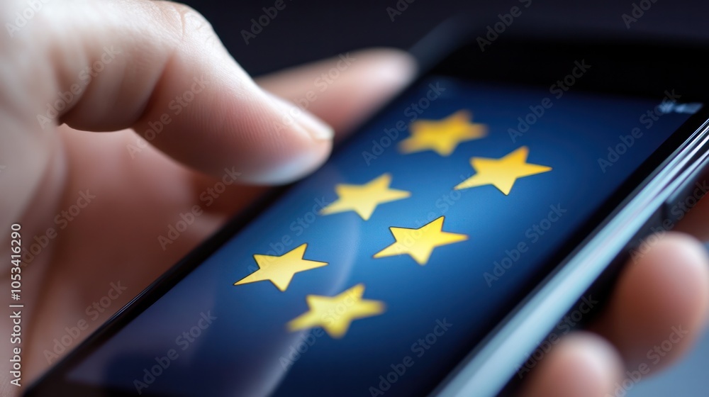 Poster a close-up of a smartphone screen displaying a satisfaction feedback survey with a star rating syste