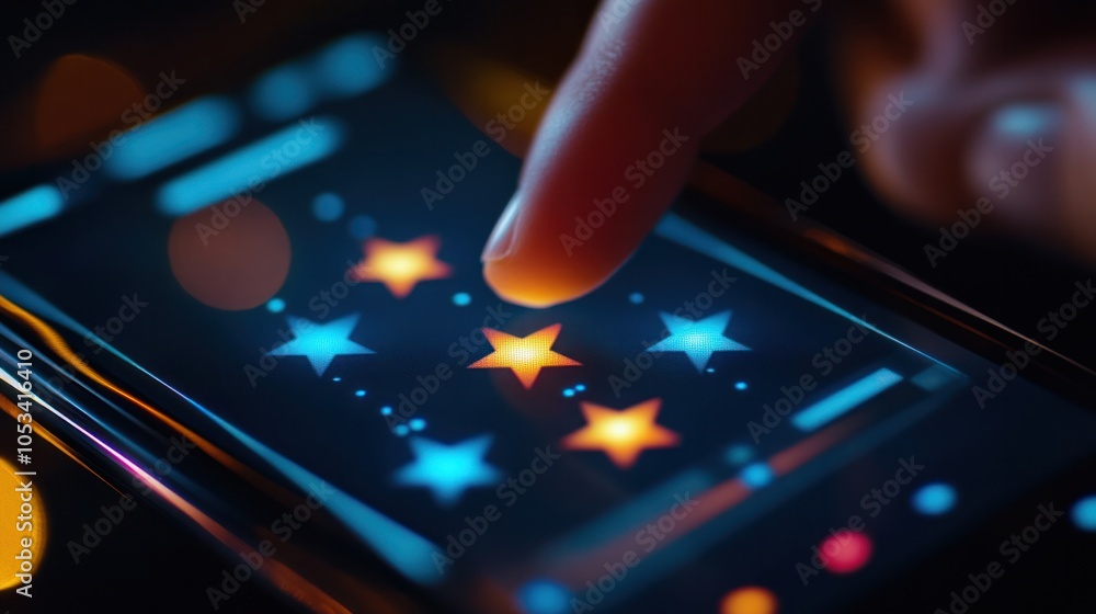 Poster a close-up of a smartphone screen displaying a satisfaction feedback survey with a star rating syste