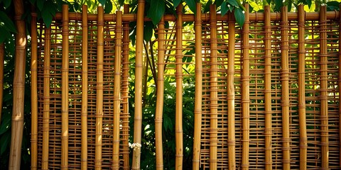 Obraz premium A Woven Bamboo Fence Creates a Natural and Elegant Barrier, Providing Privacy While Allowing Light to Filter Through