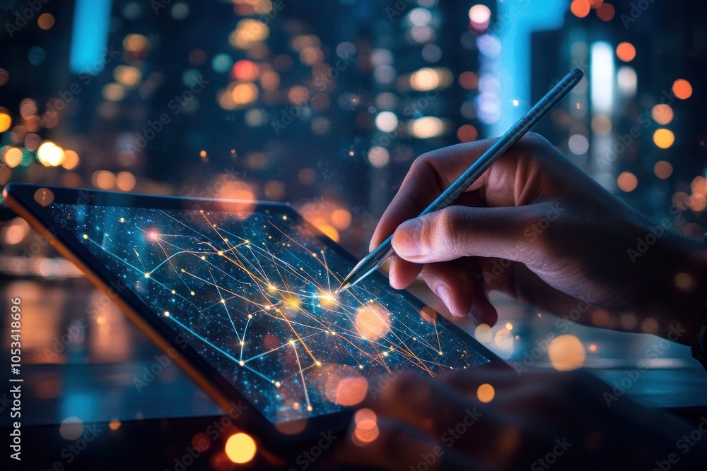 Aufkleber digital network visualization on a tablet