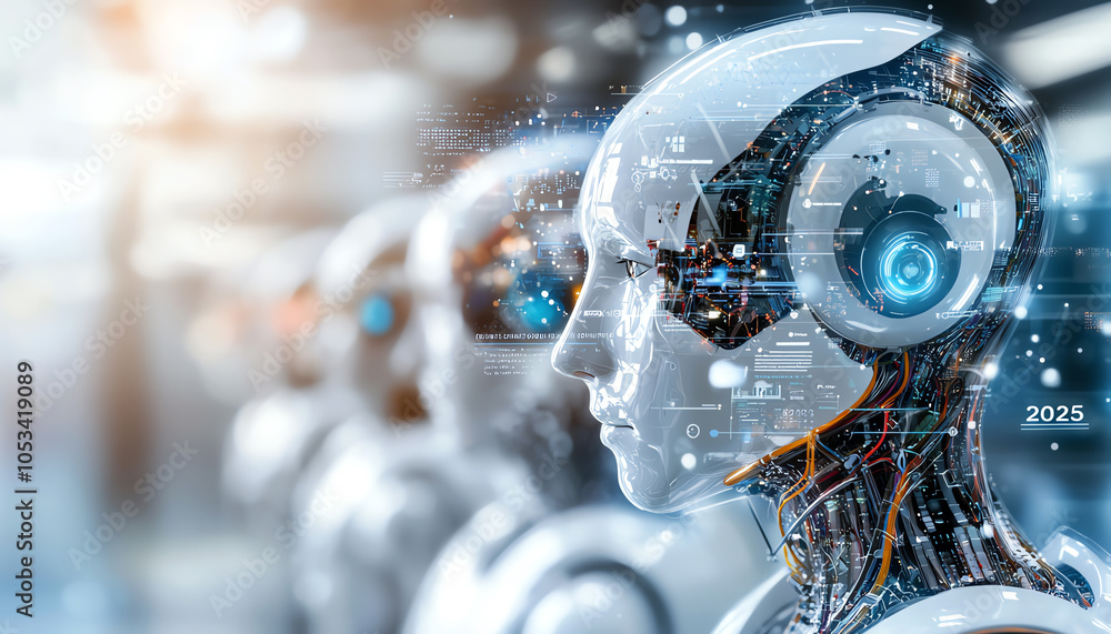 Poster exploring ai-driven innovations how intelligent robotics are shaping business planning and digital g