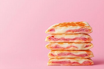 Visualization of a bologna and cheese quesadilla with slices of bologna melted between layers of gooey cheese, Bologna quesadilla, Creative and fun