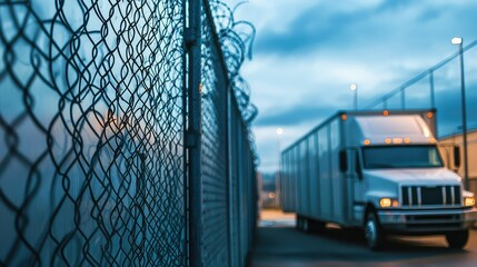 Fototapeta premium Dramatic View of Transportation Van Near Prison Fence