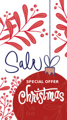 Naklejka premium Christmas Sale templates for social media stories template with mistletoe garlands and congratulatory inscriptions in script style. Winter stories template. Christmas design for instagram posts.